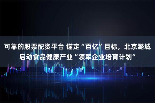 可靠的股票配资平台 锚定“百亿”目标，北京潞城启动食品健康产业“领军企业培育计划”