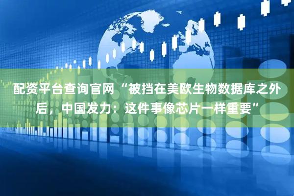 配资平台查询官网 “被挡在美欧生物数据库之外后，中国发力：这件事像芯片一样重要”